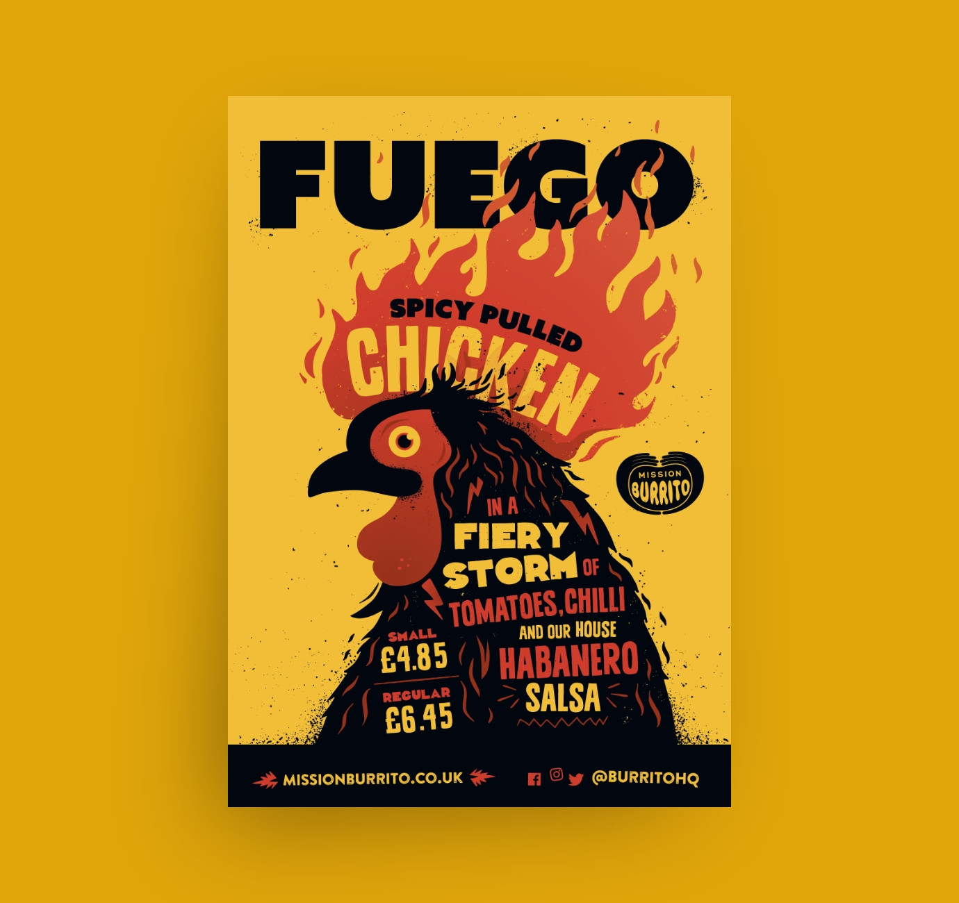 Spicy pulled chicken Fuego poster design by Root Studio