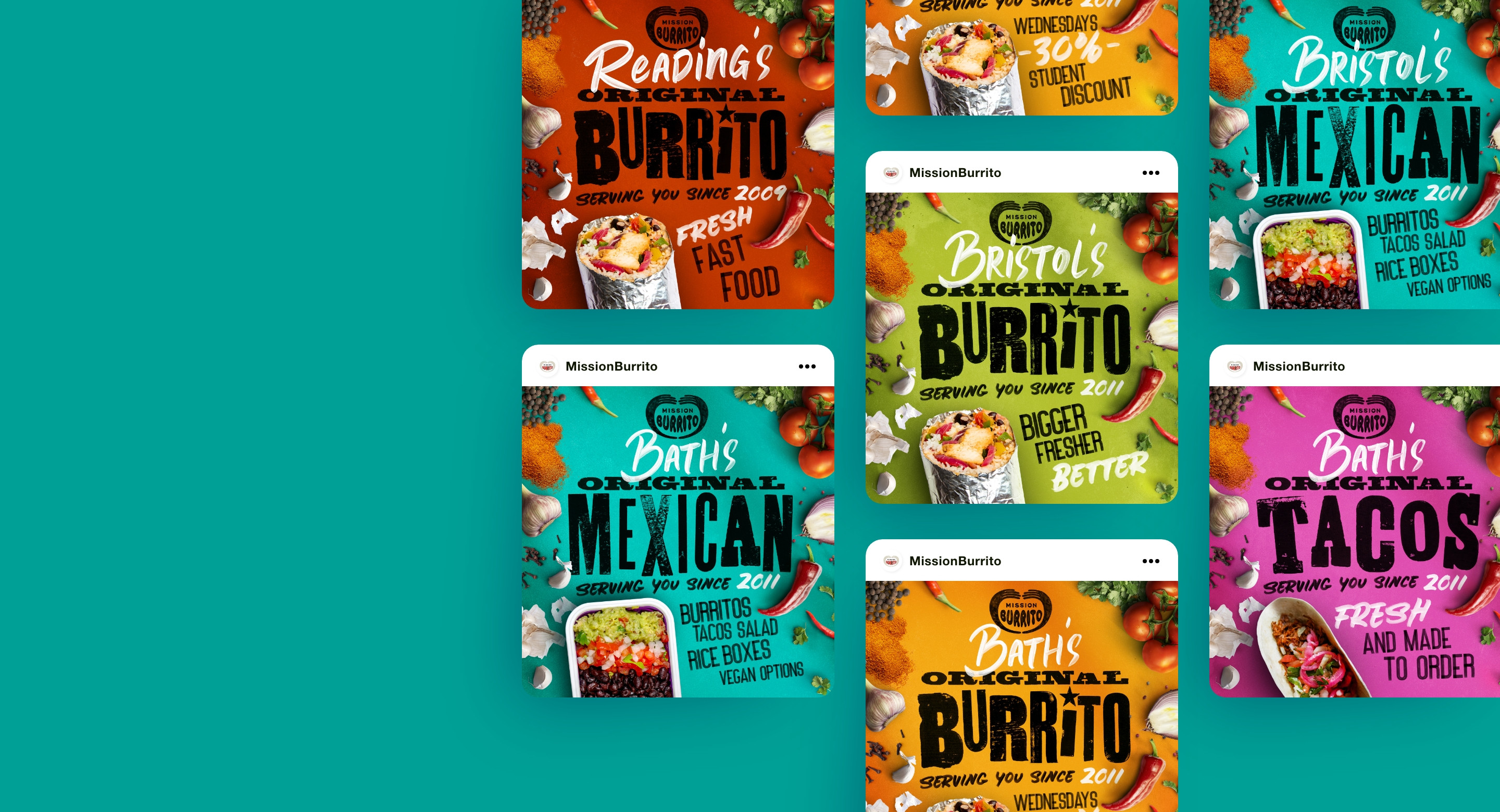 Burrito restaurant social media designs by Root Studio